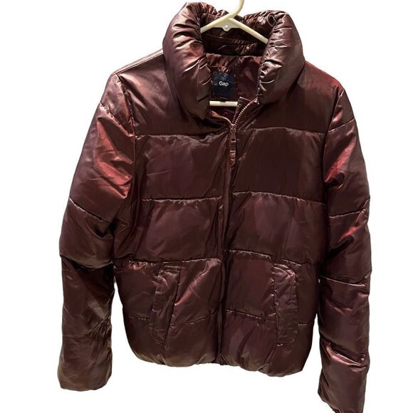 Gap Women's Puffer Coat Burgundy Size Medium - Picture 1 of 9